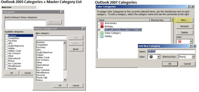 outlook not in master category list
